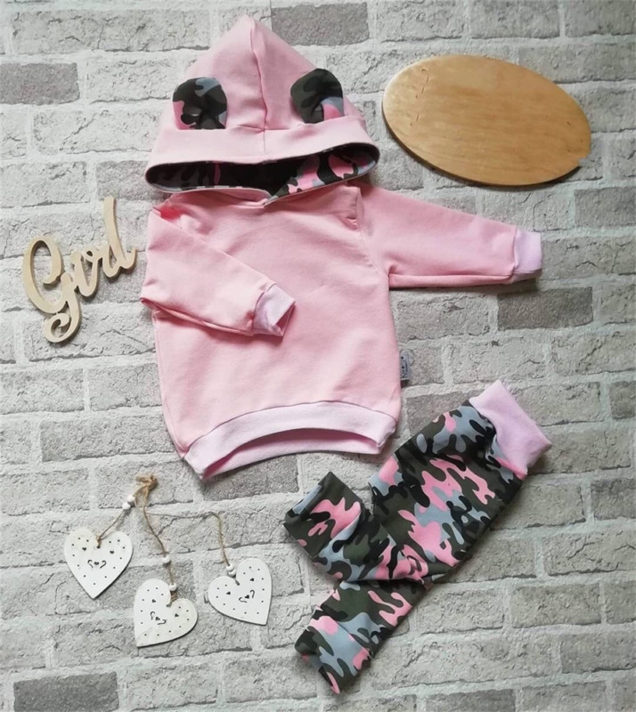 0-24months Newborn Baby Girl Clothes Set Animal Ear Pink Hoodies Sweatshirt Tops Girls Camouflage Pant Sports Outfit Newborn Set