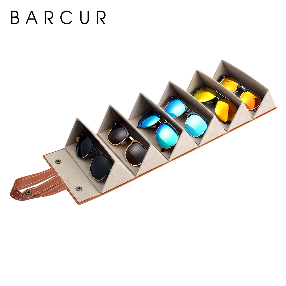 BARCUR Portable Glasses Box 2/3/4/5/6 Slot Eyeglasses Storage Display PU Leather Case Travel Folding Cases