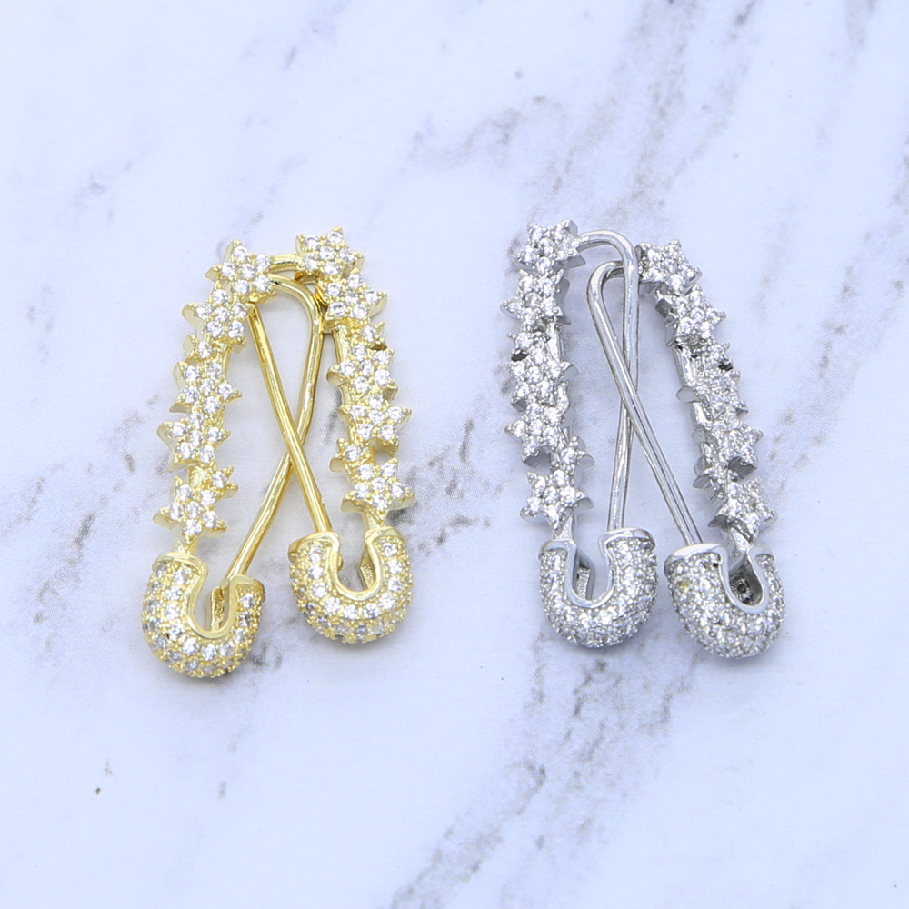 Trendy star Design Paperclip Safety Pin Stud Earrings Women Gothic Gold color Metal Wedding Statement Earrings Jewelry Ear