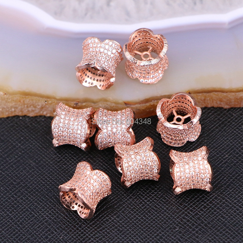 10PCS ZYZ183-9607 Micro Pave CZ Flower Connector Beads Fits charm bracelets Necklace Beads For Jewelry Making