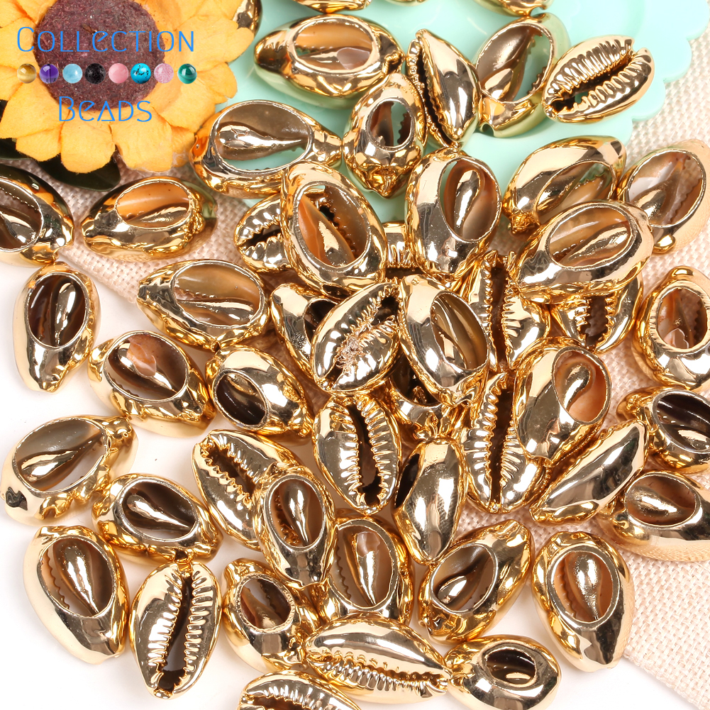 10-20mm Natural Gold Color Seashell Cowrie Conch Loose Spacer Beads Beach DIY for Jewelry Making Sea Shells Bracelet Necklace