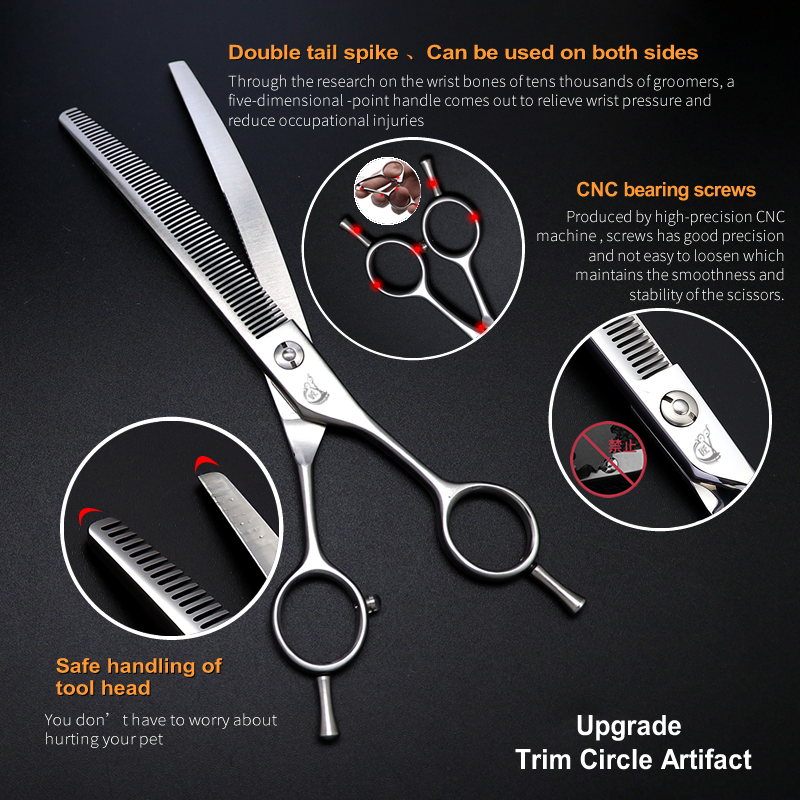 Crane High-end 7.5 Inch Professional Dog Grooming Thinner Scissors Curved Thinning Shears For Dogs & Cats Vg10 Tijeras Tesoura