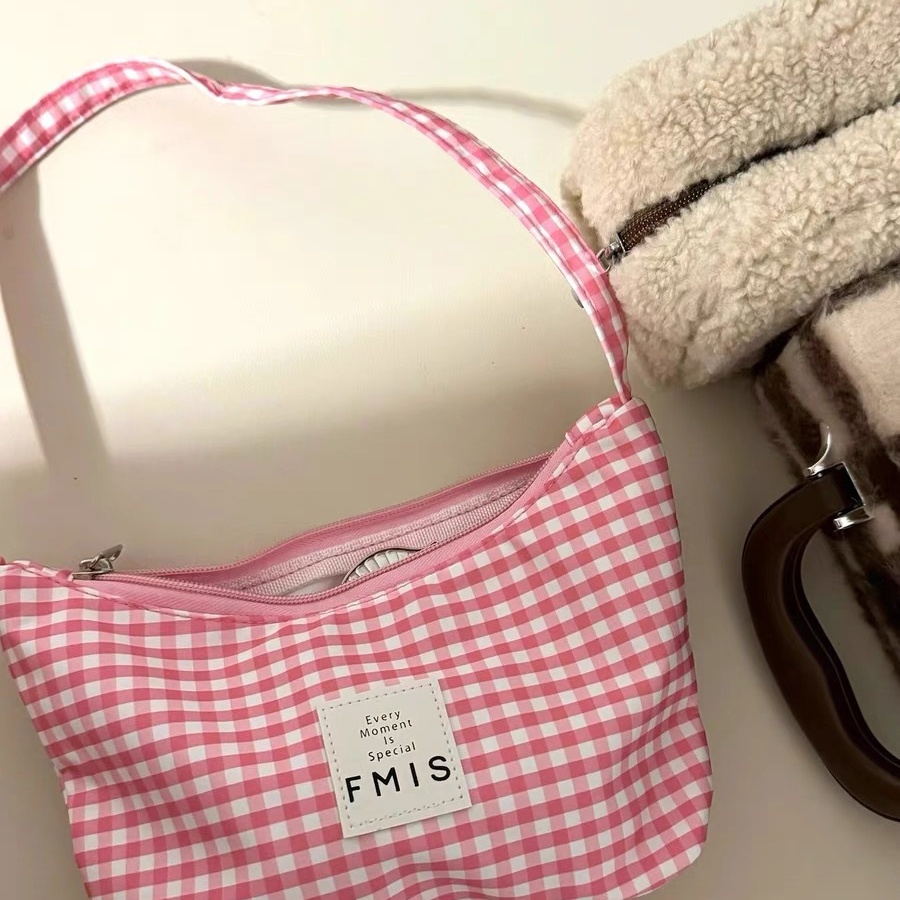 New niche design high-quality dopamine plaid underarm bag Korean one shoulder handbag niche minimalist handbag women canvas bag