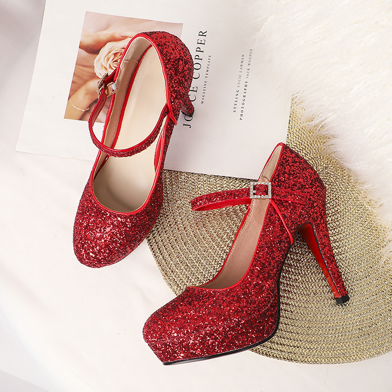 High Sequined Heels Woman Pumps Platform Red Gold Sier Heeled Party Office Wedding New Bridal Shoes Female ZOGEER 5812