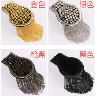 Handmade vintage jewelery tassel rivet chain big shoulder brooch epaulets/epaulettes spikes/escapulario men blazer accessories