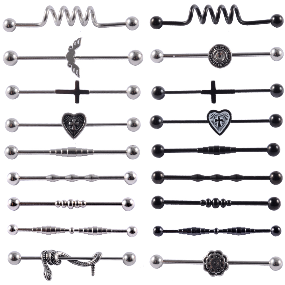 1PC Surgical Steel Industrial Barbell Ring Women Men Snake Straight Cartilage Earring Helix Unisex Ear Body Piercing Jewelry 14G