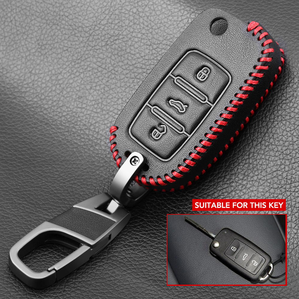 New Leather Flip Car Key Case for VW Volkswagen Polo Golf Passat Beetle Caddy T5 Up Eos Tiguan Seat For Skoda Remote Fob Cover