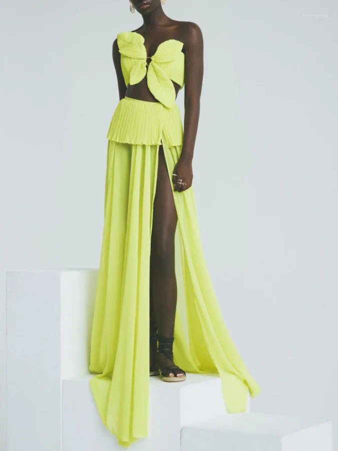 Pale Yellow Split Swimsuit: Halterneck Fashion Beach Skirt 2024 B4