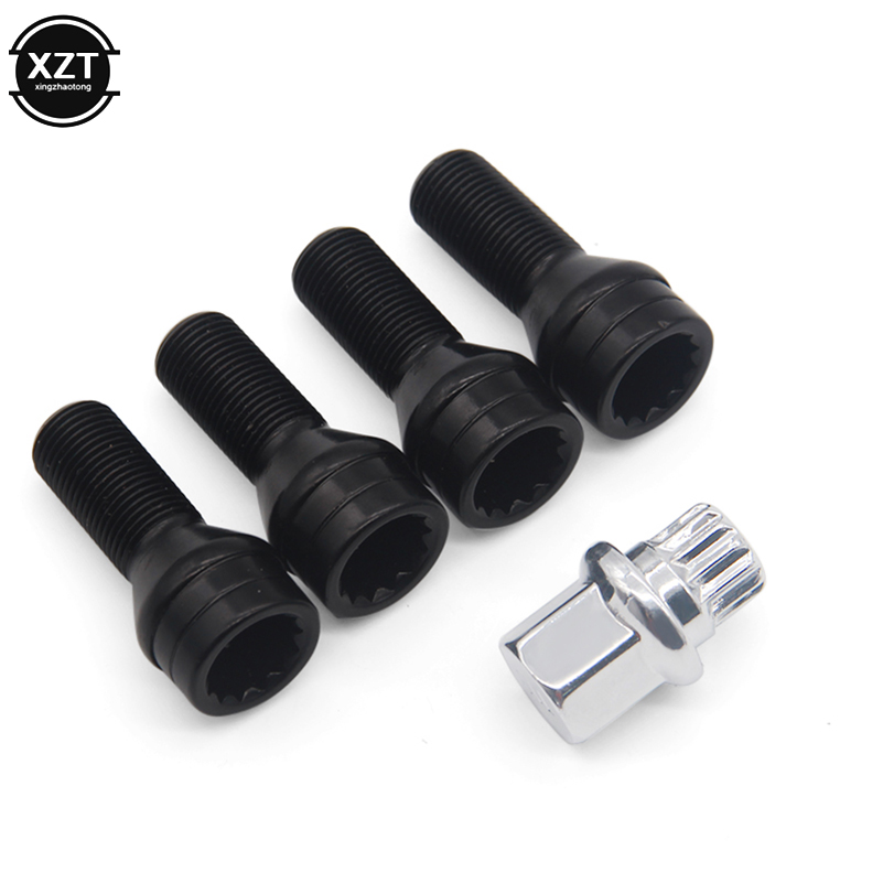 4pcs M14 x 1.25 Wheel Locking Bolts Lug Nut Black + Key For Mini R50 R52 R53