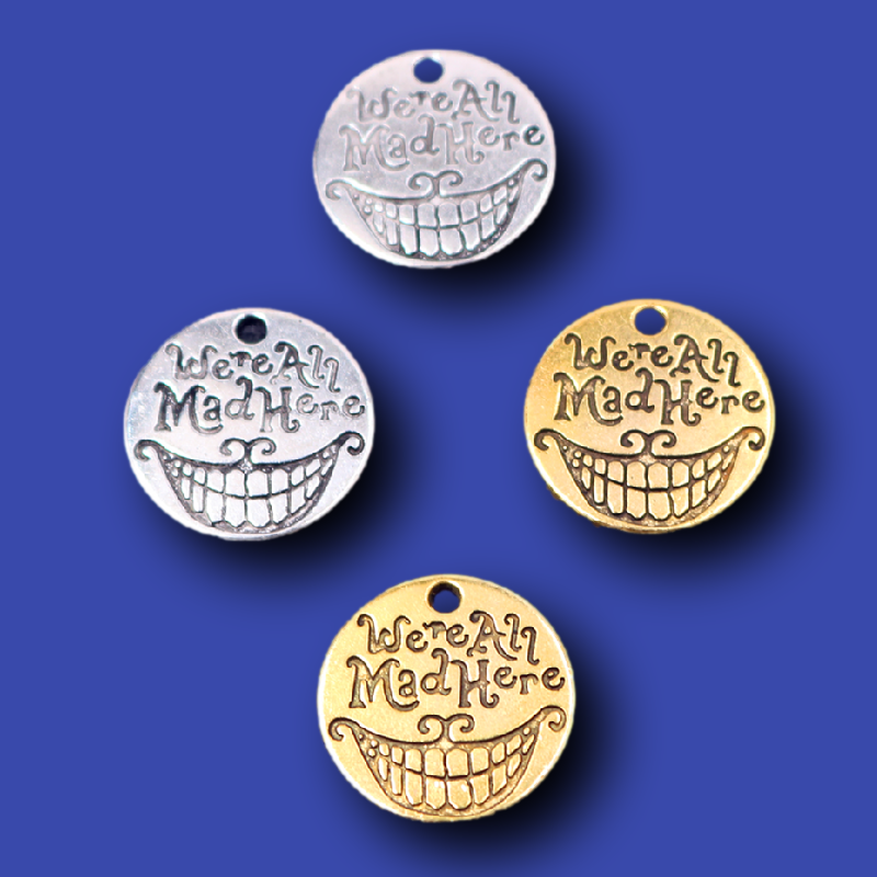 10pcs Silver Plated/Gold Plated We're All Mad Here Movie Tags Pendant DIY Charms Jewelry Crafts Making 20mm A366