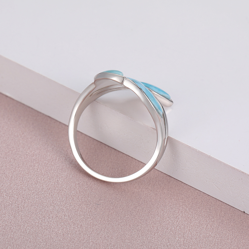 Olive Branch Give the Mother Gift 925 Sterling Silver Natural Gemstones Larimar Ring for Women Simple Female Jewelry Dating