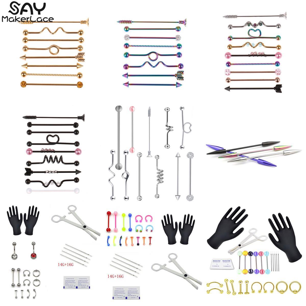Body Puncture Kit Nasal Septum Navel Puncture Kit With Needle Bag Ear Screen Nipple Eyebrow Labret Piercing Set Clip