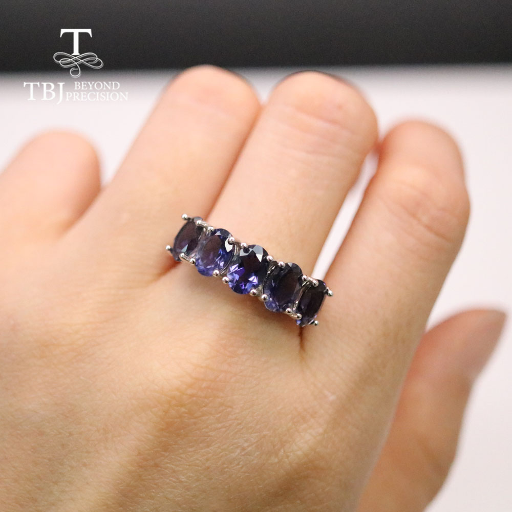 classic Natural Blue iolite Jewelry set clasp earring Ring oval 5*7m real gemstone 925 sterling silver for women nice gift