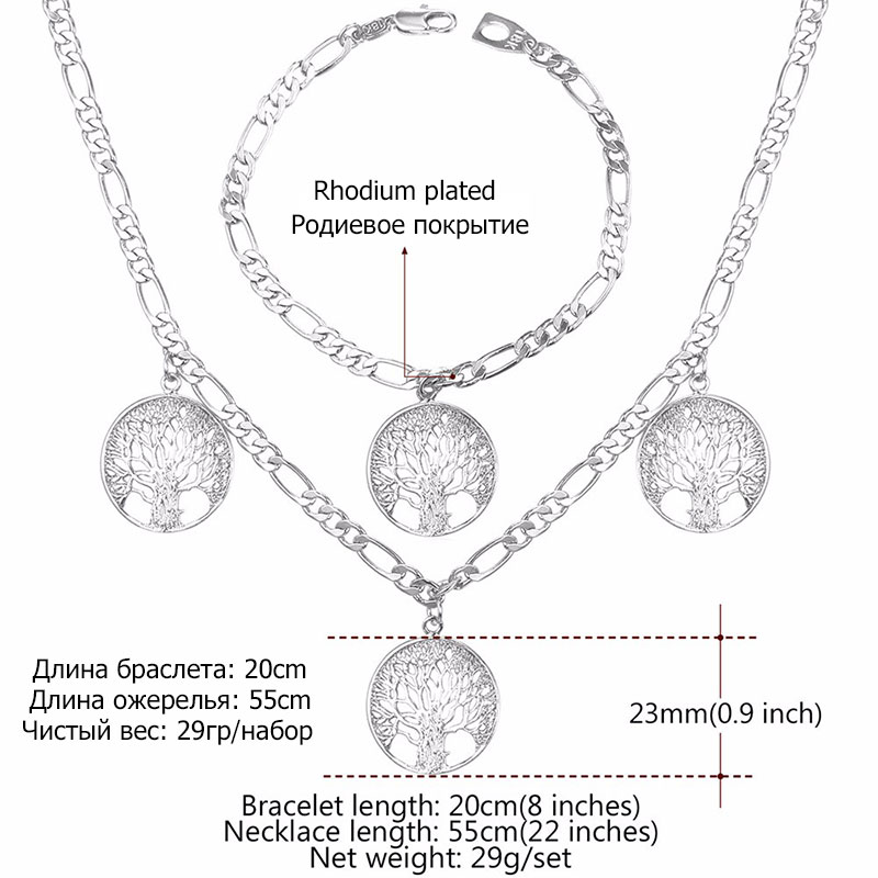 U7 Lucky Bracelet Necklace Set Trendy Gift Gold Color Charms Tree Of Life Russian Jewelry Set For Women S862