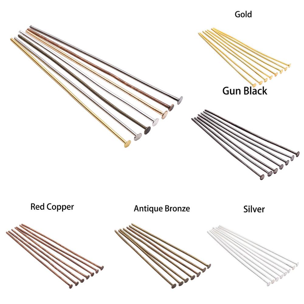 100-200pcs/Bag 15mm-70 mm Metal Headpins Flat Head Pin Supplies For Jewelry Making Findings Accessories Wholesale