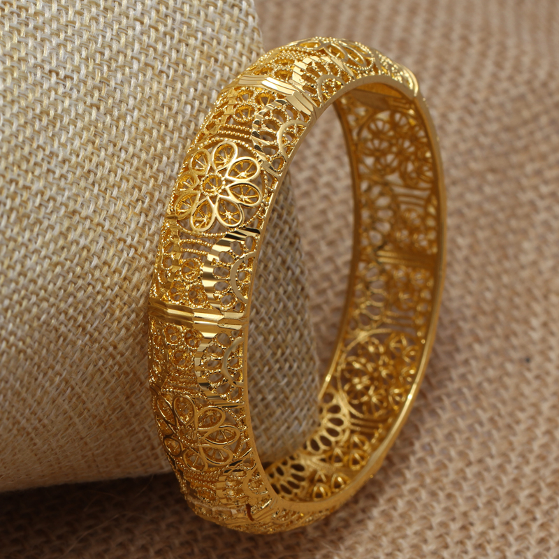 24K Flower Bangles Girls Dubai Gold Color Turkish Egyptian Algeria Indian Moroccan Saudi Gold Color Bangles Kids bangles Fashion