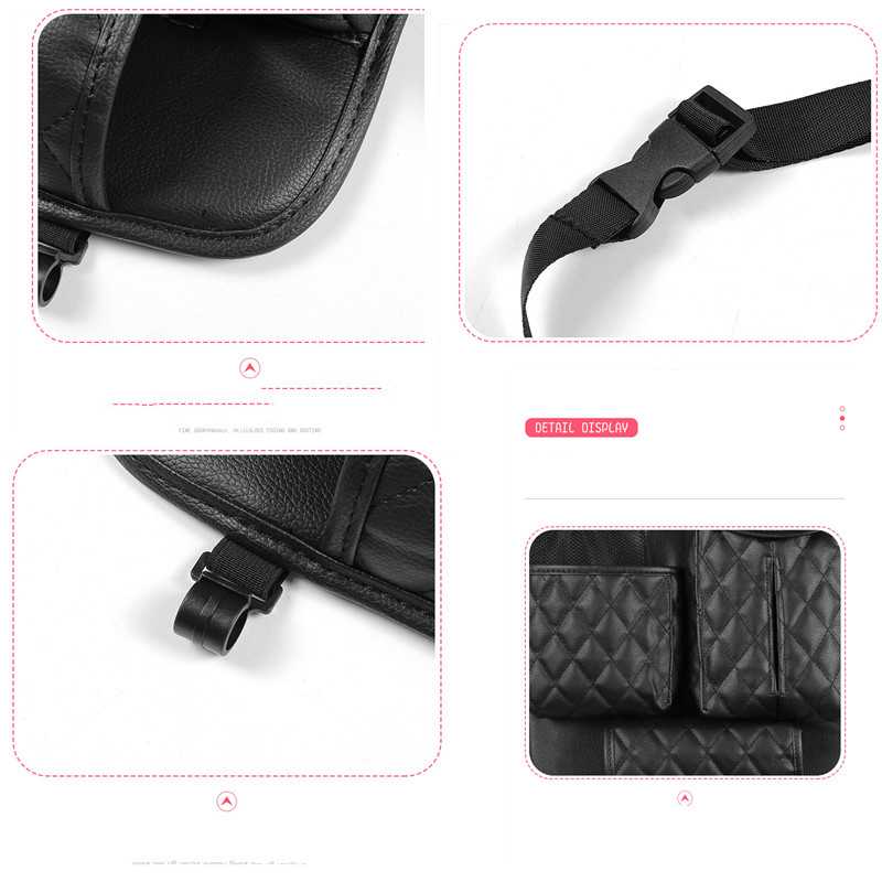 Car Seat Back Organizer Bag PU Leather Auto Storage Nets Mutil-pockets For Phone,Tissue,Water Bottle With 2 Hangers Bracket