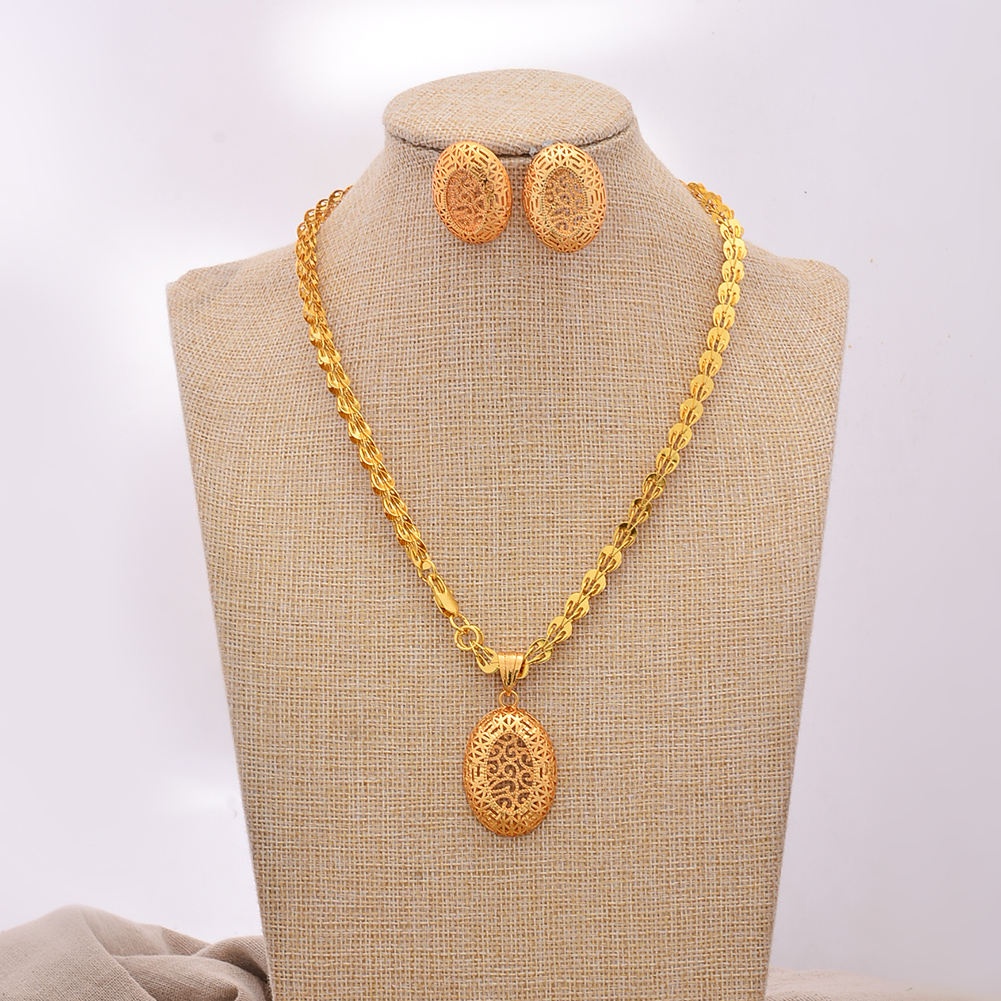 24K Jewelry sets wedding gold color for women African bridal gifts Women's necklace earrings pendants jewellery set wholesale