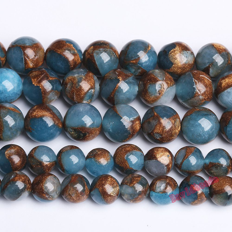 Natural Lake Blue Red Green Cloisonne Stone Round Loose Beads 15 Inches 6 8 10mm Pick Size Beads for Jewelry Making DIY Bracelet