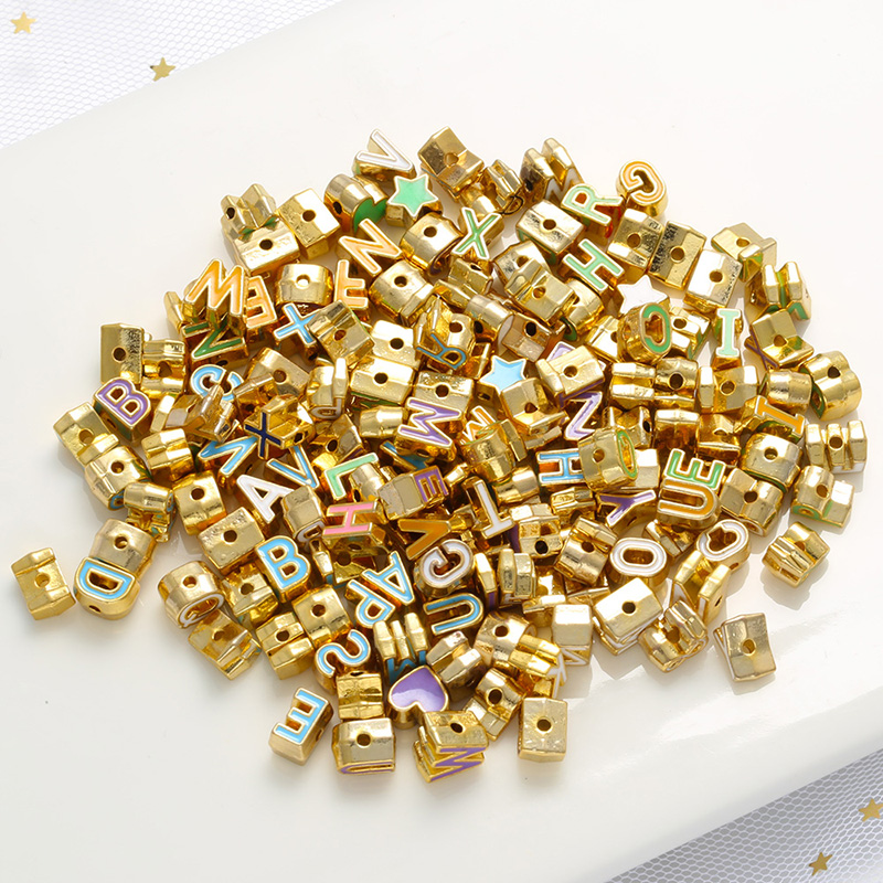ZHUKOU 9 colors letter beads Brass Enamel beads Initials 26 letters spacer bead for women DIY Bracelet jewelry Accessories VZ258