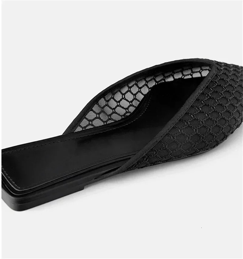 Big Size 42 Mesh Slippers Womens Shoes Summer Mesh Beach Shoes for Women Pointed Toe Flat Bottom Ladies Sandals Slippers 240624