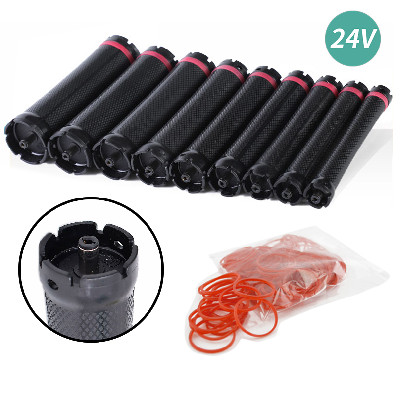 10pcs/set 24V Single Hole Digital Hair Rollers Electric Heated Curlers with Rubberbands Styling Perm Hot Curling Bars Rods 1687