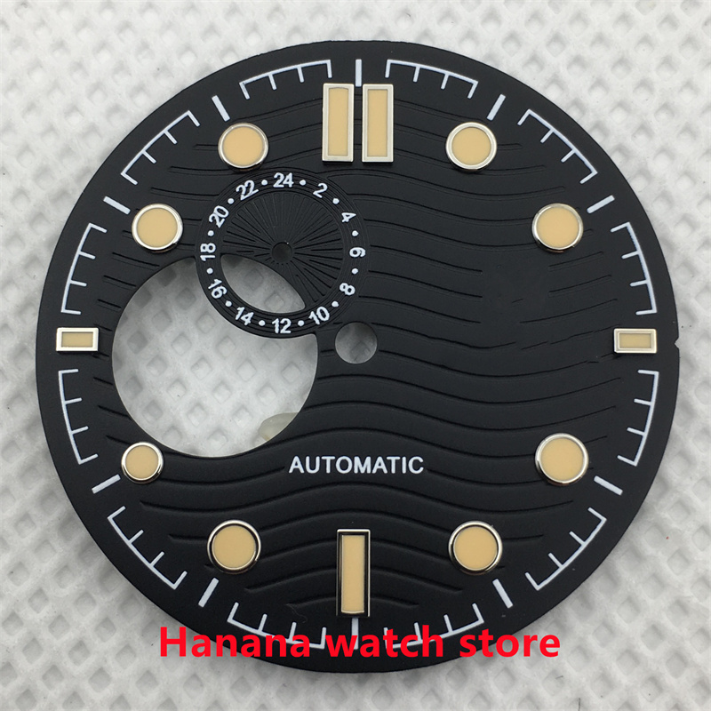 BLIGER 30.8mm blue black white water ripple luminous green hollow dial suitable for NH39 movement watch accessories