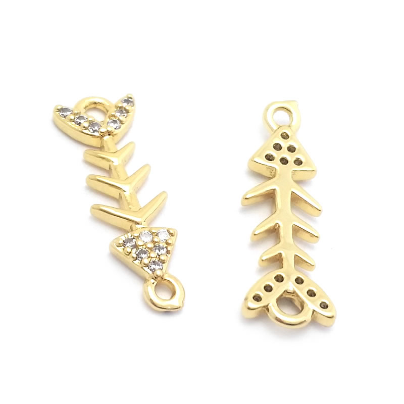 18K Gold Color Brass Fish Bone Charms Pendants Jewelry Making Supplies Diy Necklaces Earrings Bracelets Findings Accessories
