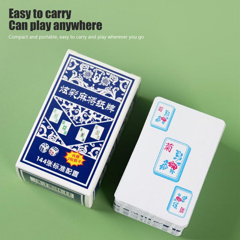 Mahjong Travel Set Multipurpose Non-Sticky Playing Cards Mahjong Card Game With 144 Cards 2 Dice For Home Thickened Mahjong