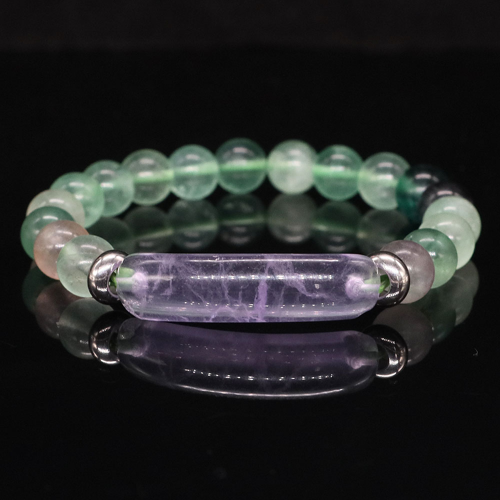 Rectangle Bar Charm Round Bead Bracelets Natural Stone Amethyst Agate Jade Healing Crystal Energy Cure Yoga Relief Bangle Gift