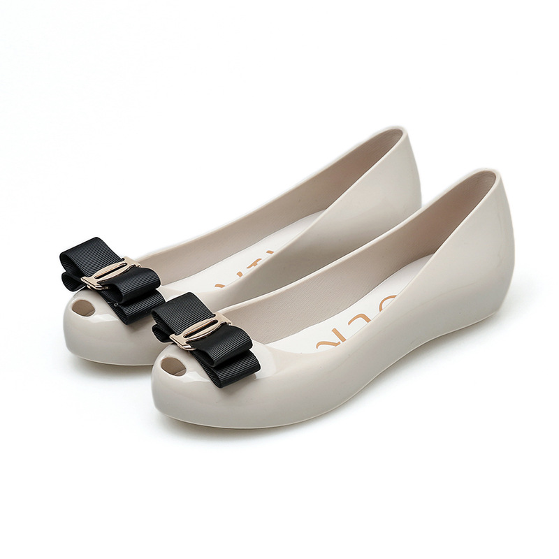 Rainproof Summer woman jelly flats peep toe non-slip ballerina mujer pisos butterfly-knot candy shoes for women pvc loafers 2020