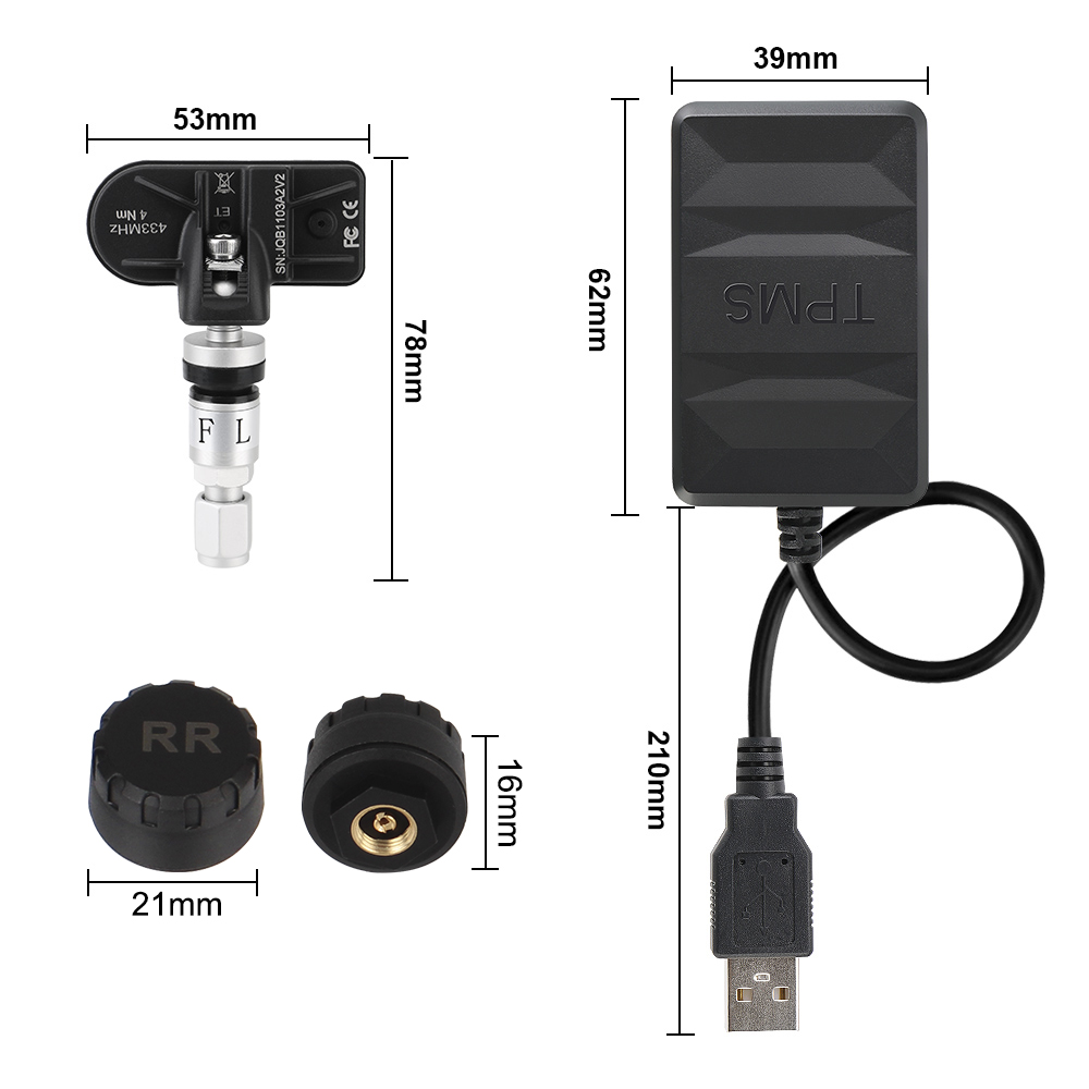 USB TPMS for Car Radio DVD Player Spare Tyre Internal External Sensor Tire Pressure Monitoring System Android TPMS