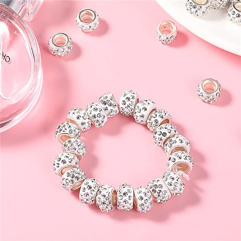 20Pcs Lot Large Hole Beads European Style Colorful Glass Spacer Beads Rhinestone Craft Beads for DIY Bracelet Jewelry Necklaces