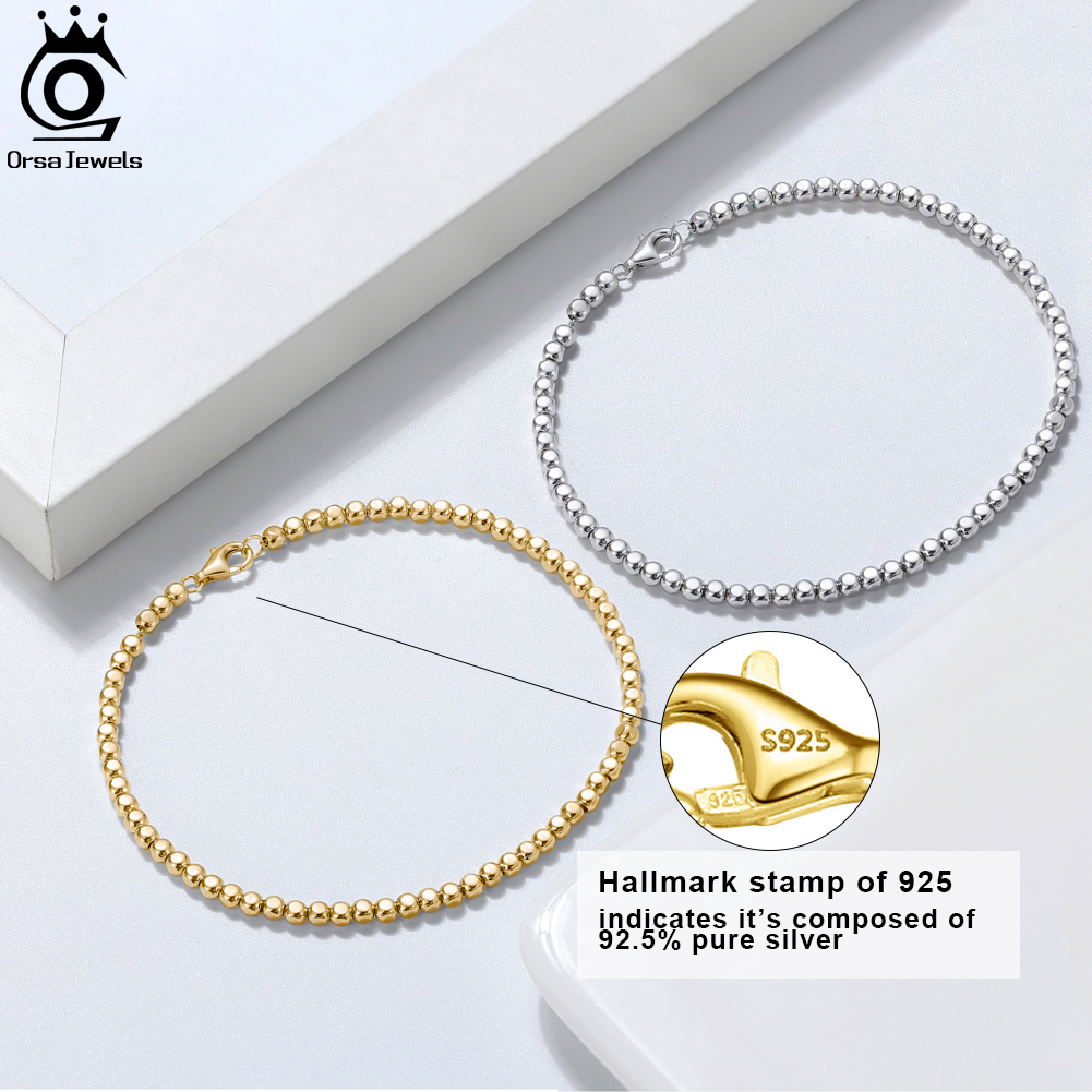 ORSA JEWELS 925 Sterling Silver Italian 2.5mm Organic Cube Bead Chain Bracelet for Women Men Beads Bracelet Fine Jewelry SB124