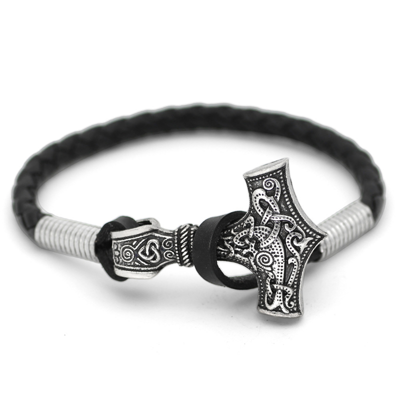 Viking Black Leather Rope Bracelet Men Viking Charm Cuff Bangle High Quality Metal Accessories Unique Jewelry Gift Dropshipping