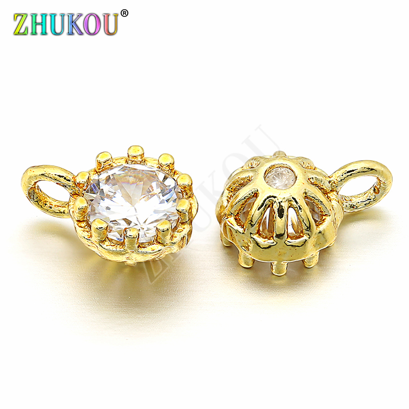 5x9mm Brass Cubic Zirconia Flower Charms Pendants Links, Hole: 1.5mm, Model: VD248