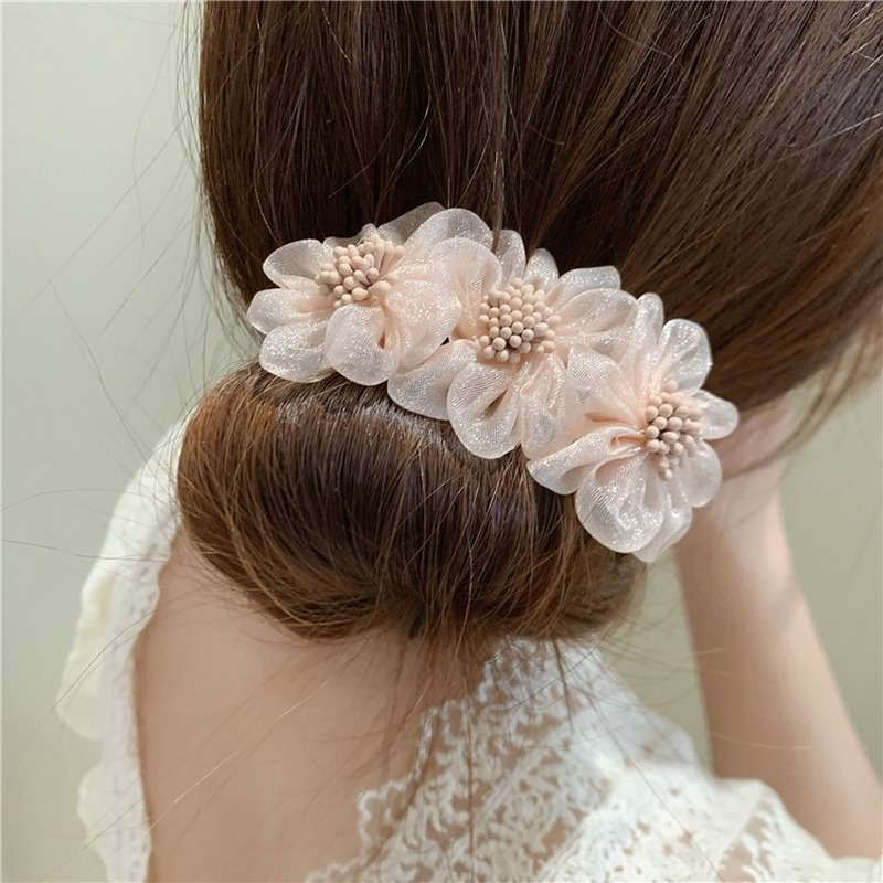 Designer Headbands For Women Korean Organza Floral Hair Bun Maker Bandana accesorios cabello Braiders Hair Accessories For Women