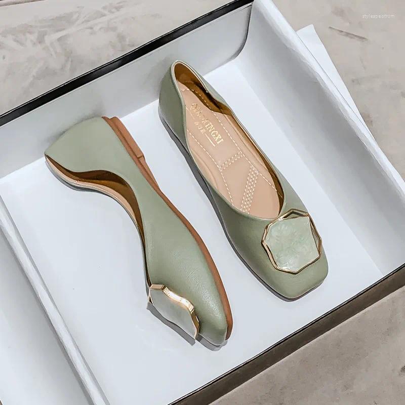 Casual Shoes Flats Summer Women Flat Ballet Square Toe Shallow Buckle Metal Slip On Female Loafers Zapatos Mujer