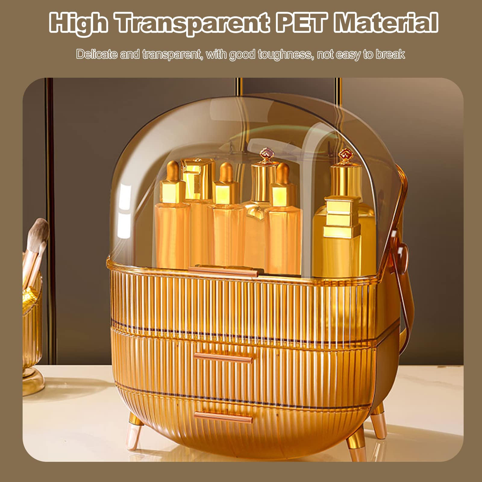Aacrylic Makeup Organizer Skin Care Large Clear Cosmetic Display Cases Dustproof Cosmetics Storage Box With 2 Drawers For Vanity