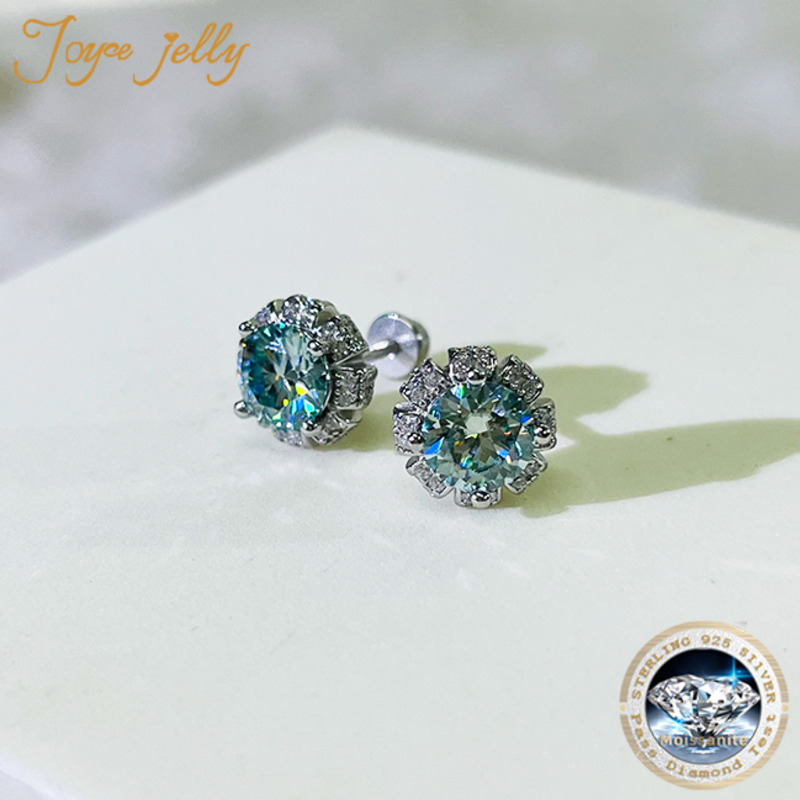 JoyceJelly 1carat D Color Round Moissanite Earrings For Women Wedding Sterling Silver 925 Jewelry Flower Shaped Female Ear Studs