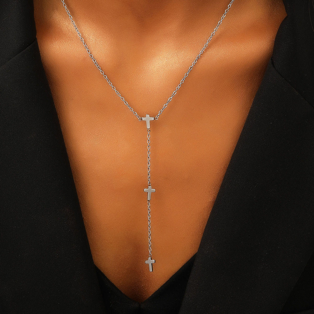 Titanium Stainless Instagram Steel Women's Non fading High Grade Cross Heart Butterfly Necklace Sweater Chain