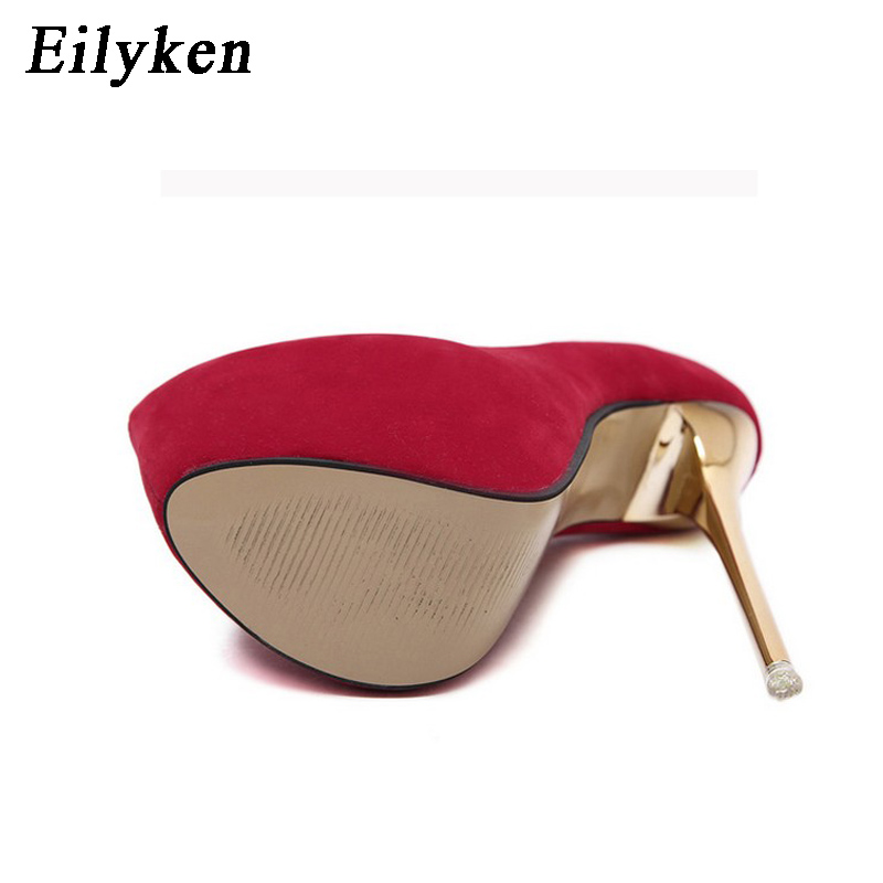 Eilyken Sexy Pumps Wedding Women Fetish Shoes Concise Woman Pumps Latform Very High Heel Stripper Flock Pumps 16 cm size 34-45