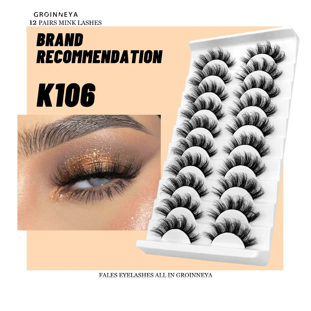 GROINNEYA 10 Pairs 3D Faux Mink Lashes Fluffy Soft Wispy Natural long False Eyelashes Curly lashes wholesale lashes 240624