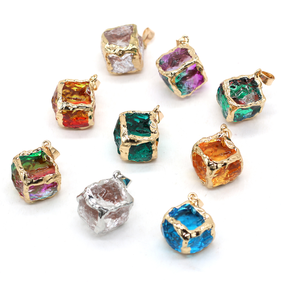 2Pcs Natural Stone Pendant Square Crystal Faceted Pendant For Jewelry Making DIY Necklace Bracelet Earrings Accessory