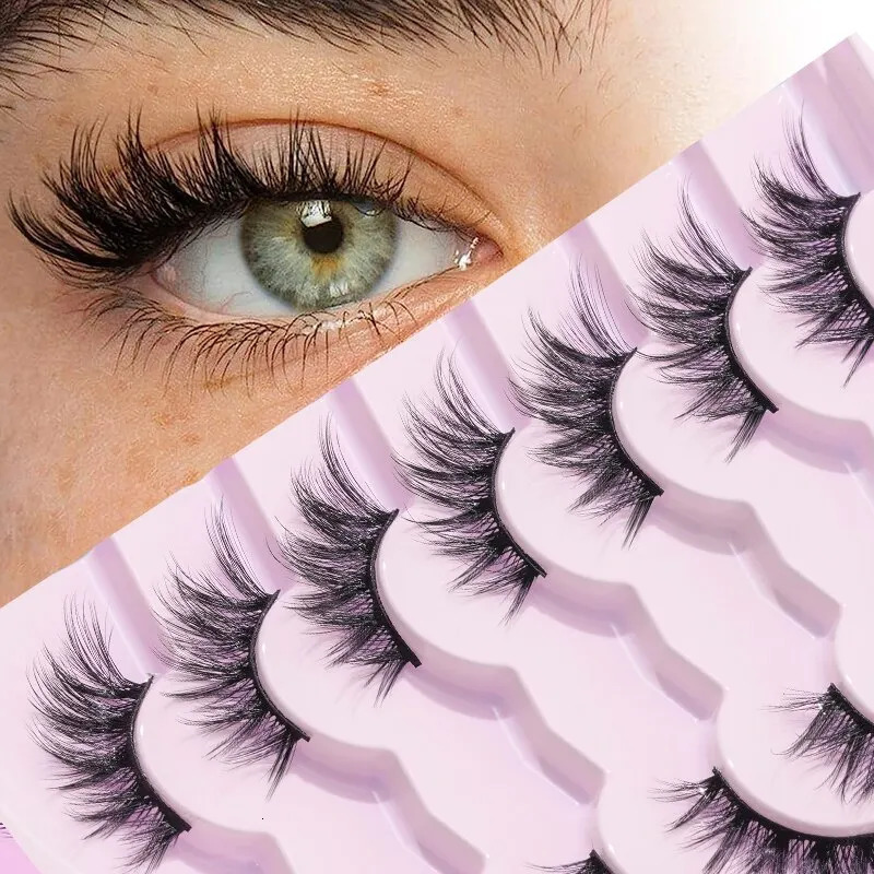 7 Pairs of Thick And Slender Eyelashes With Elongated and Comfortable Black Cotton Thread and Crossed Fishtail Half Eye False E 240624