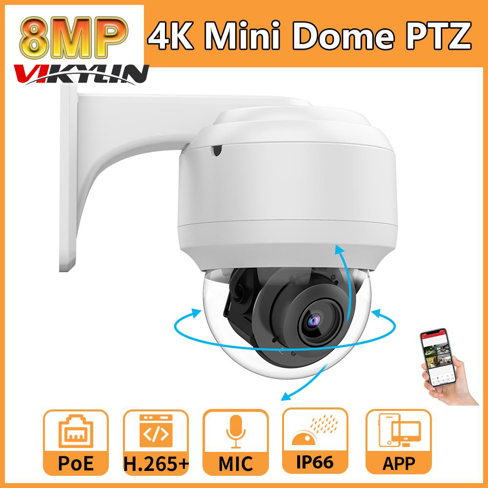 4K PTZ IP Camera 5MP 8MP PoE High-Speed Dome 4X Optical Zoom Built-in Mic Outdoor IP66 Include Wall Bracket HIK Protocol