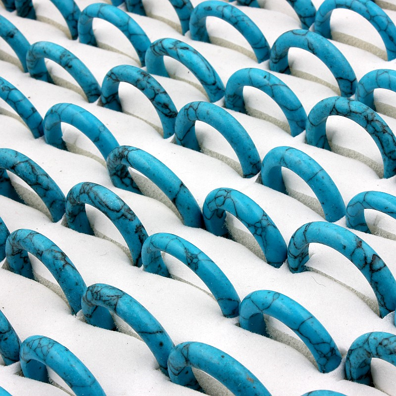 QianBei Wholesale 10Pcs/set Oval Shape Blue/Green Stone Rings Turquoises Ring Wedding Engagement Jewelry Rings For Women Men