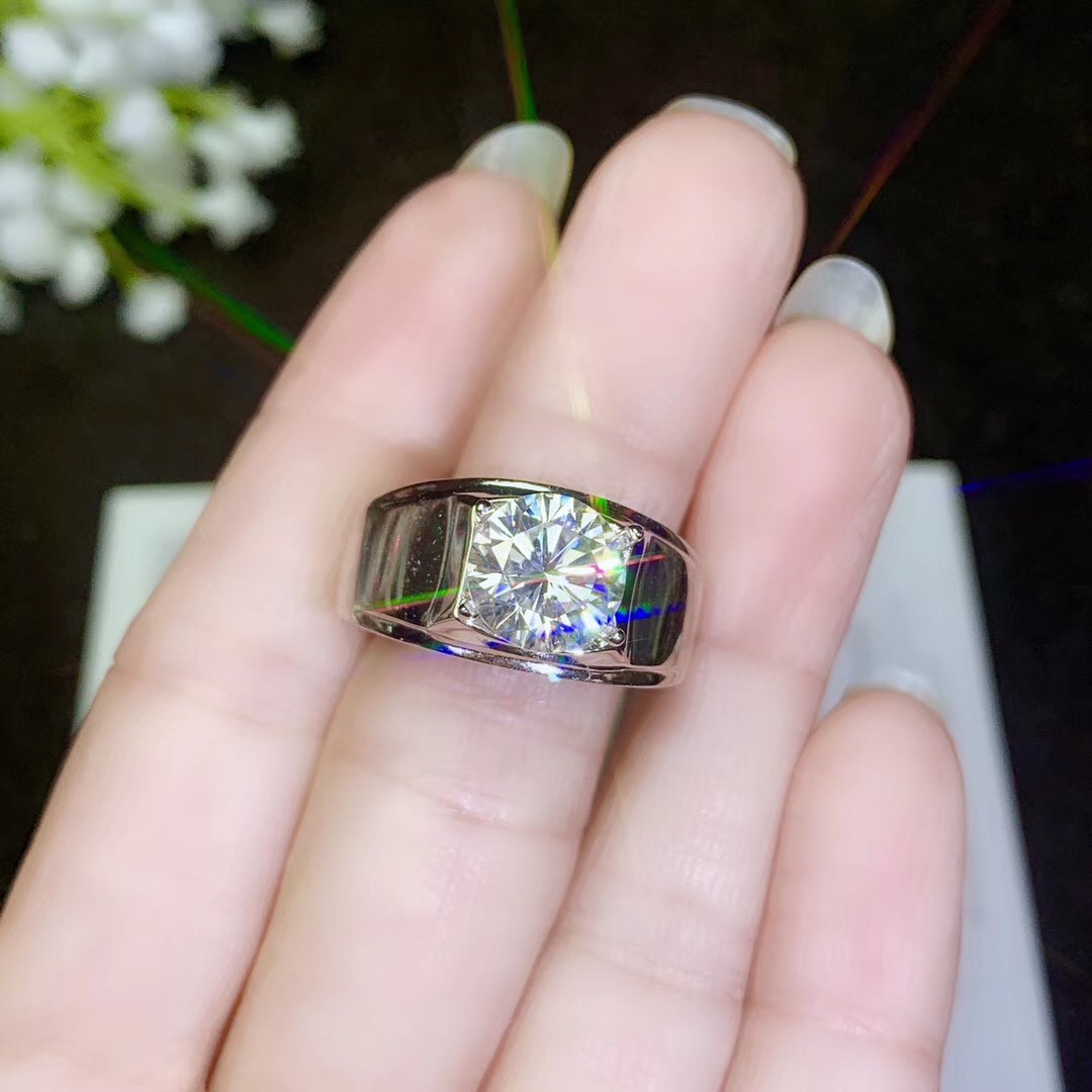 D Color Moissanite Ring for Man 0.5ct To 3ct VVS1 Grade Moissanite Man Ring 925 Silver Moissanite Jewelry