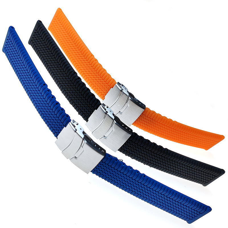 Silicone Sport Strap 20mm 22mm 24mm Folding Buckle Waterproof Soft Rubber Men Replacement Bracelet Band Watch Accessories Orange