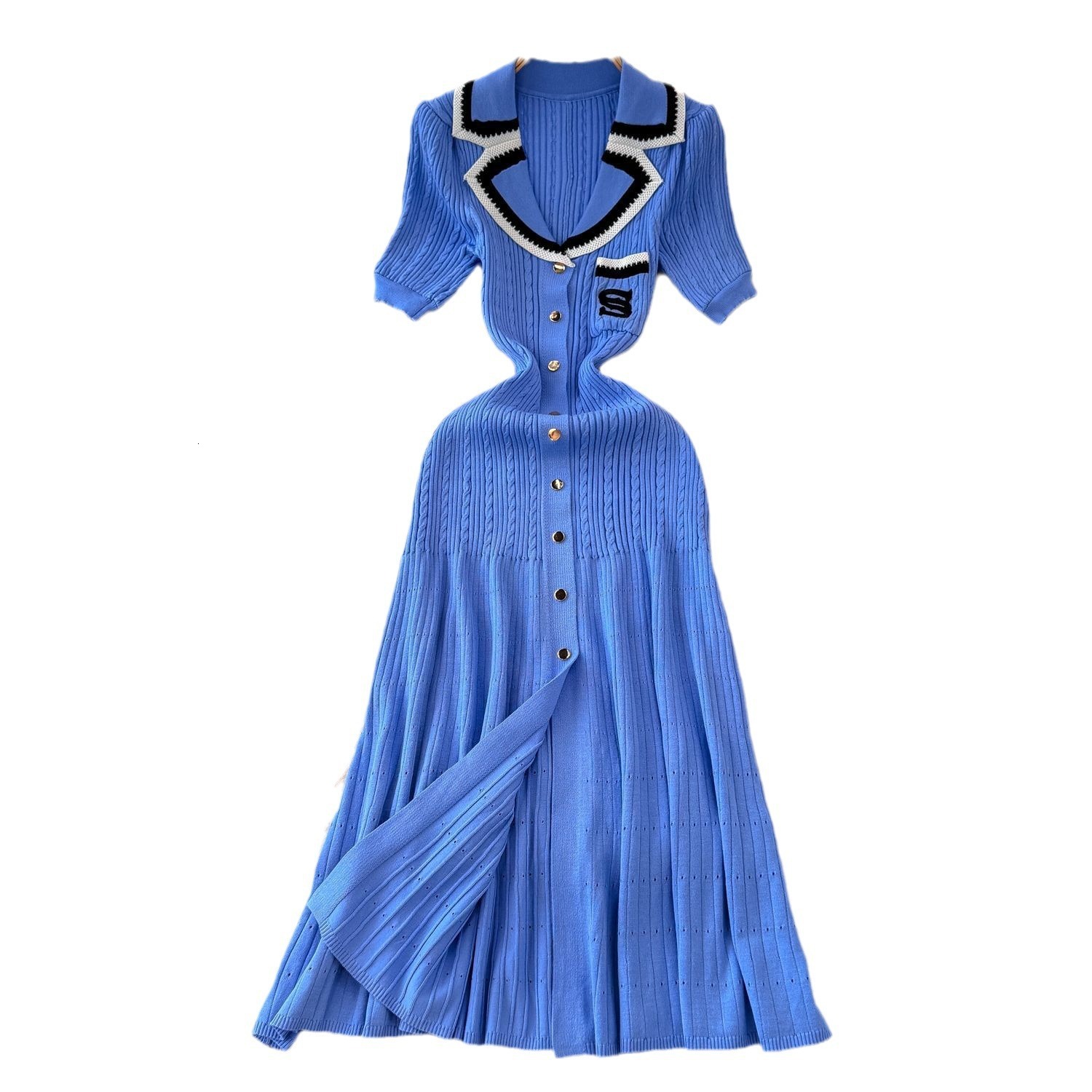 vestidos skirt Autumn and winter small fragrance style ladies short sleeve color contrast embroidered suit collar waist slimming single-breasted A-lin